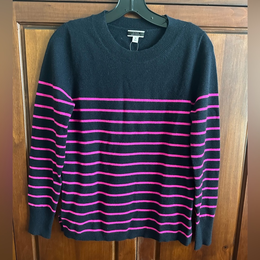 J. Crew 100% Cashmere Pink Striped Sweater - NEW WITH TAGS